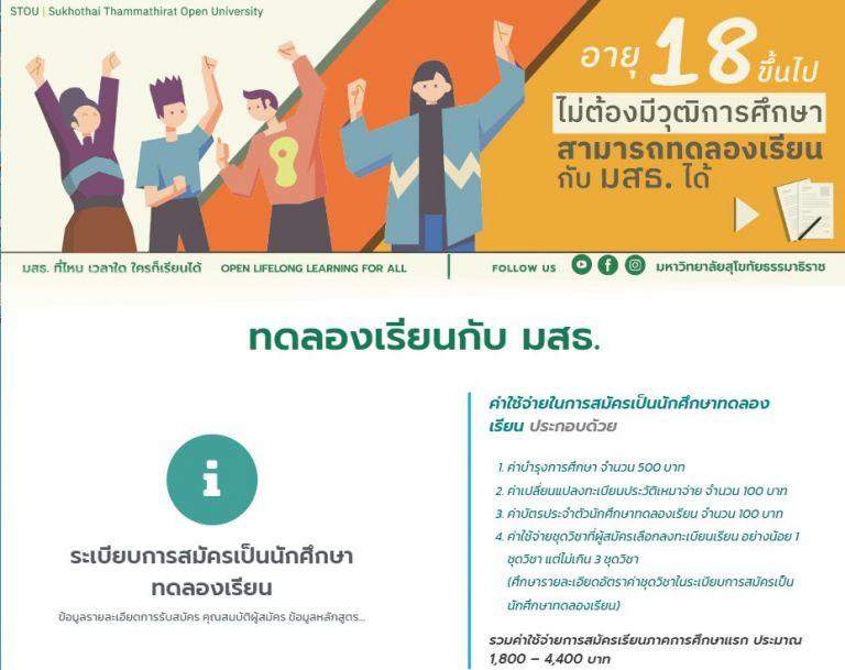 Read more about the article มหาวิทยาลัยสุโขทัยธรรมาธิราชเปิดรับสมัครนักศึกษาทดลองเรียน ปีการศึกษา 2565